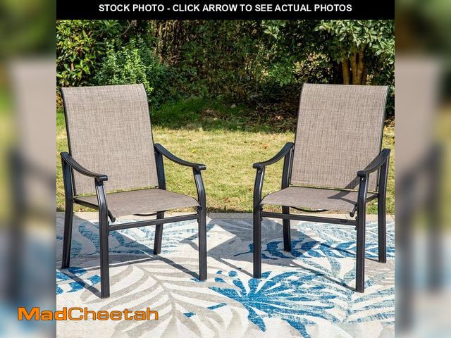 Lot 74-14306080 - Black Ergonomic Textilene Metal Outdoor Dining Chair with Wave Arms (2-Pack) - UNUSED