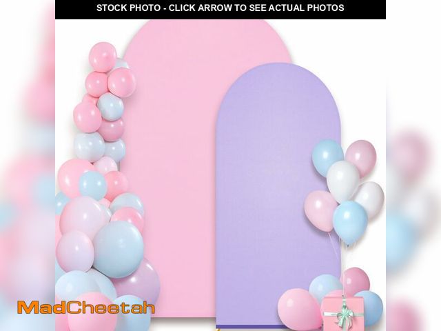 Lot 74-12710133 - Bouiexye Wedding Arch Backdrop Cover, 6FT 7.2FT Purple Pink Spandex Fitted Arch Backdrop Stand Set o...