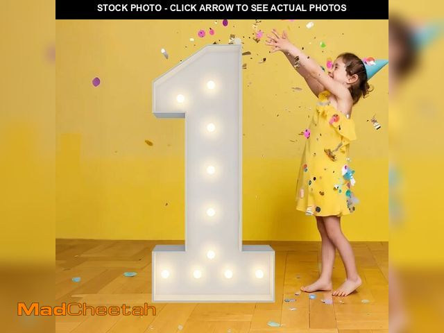 Lot 74-14422412 - 3FT Marquee Numbers, Warm White Light Up Number 1 with Display Board, Marquee Balloon Kit Decoration...