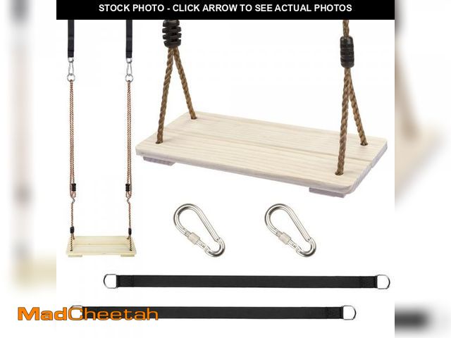 Lot 74-12438162 - KINSPORY Wooden Swing Seat, Outdoor Swing Set Accessories for Backyard, Height Adjustable Rope with ...
