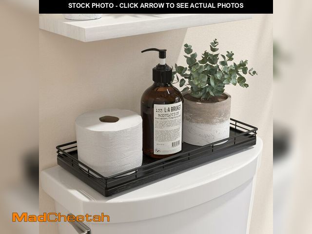 Lot 74-14270687 - Oak Bathroom Toilet Tank Tray, 13" Wood Toilet Paper Storage Basket Back of Toilet Basket Organizer,...
