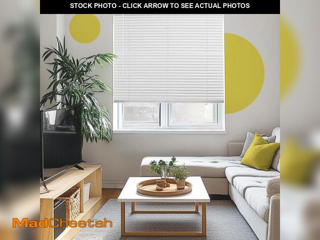 Lot 74-12147812 - (MISSING HARDWARE) YELLOW BLINDS Misty White 58.25 in. W x 84 in. H Cordless Blackout Vinyl Mini Win...