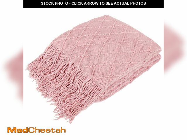 Lot 74-14271076 - PAVILIA Light Pink Knit Throw Blanket for Couch Bed, Soft Knitted Farmhouse Sofa Throw for Living Ro...