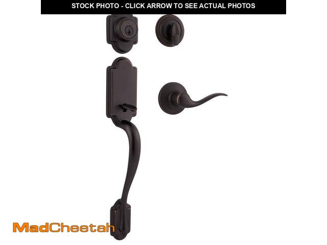 Lot 74-12592399 - Kwikset Arlington Venetian Bronze Single Cylinder Door Handleset with Tustin Door Handle Featuring S...