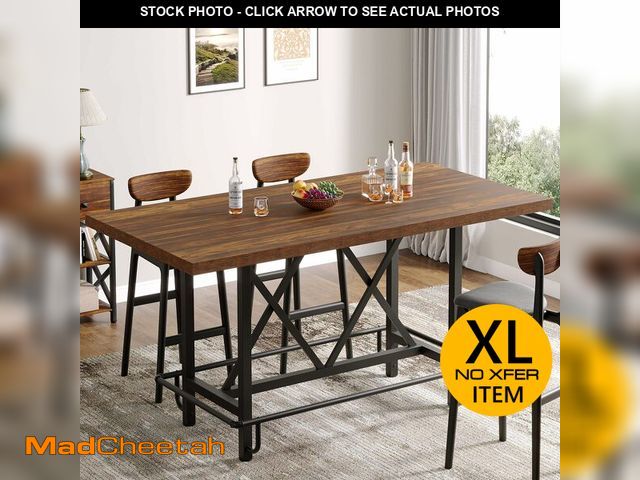 Lot 74-13638554 - Tribesigns Bar Table, Industrial Counter Height Pub Table with Metal Footrest, 63-Inch Rectangle Woo...