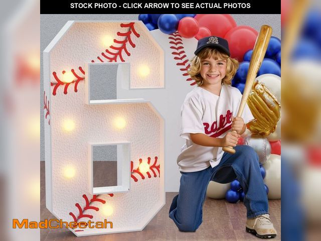 Lot 74-12605206 - Marquee Numbers Baseball Birthday Decorations: 3ft Large Party Decor Boy 6th 16th Big Light Up Cardb...