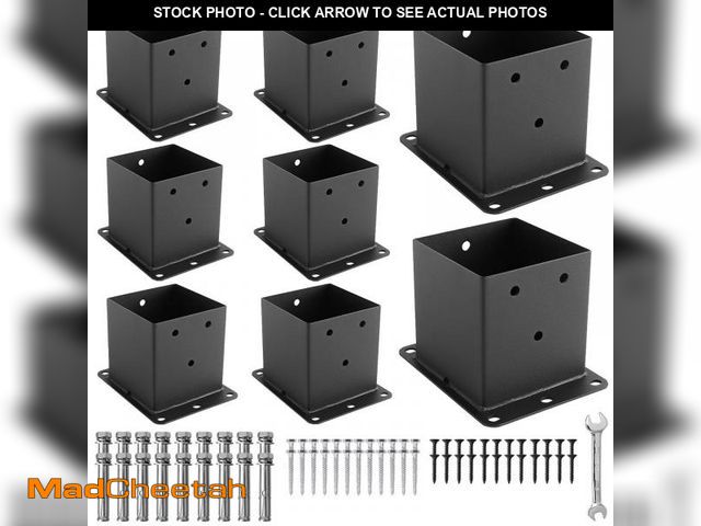Lot 74-12302667 - 4x4 Post Base, 8 Pcs Post Brackets (Inner Size 3.6"x3.6") Black Powder-Coated Heavy Duty 4x4 Post Br...
