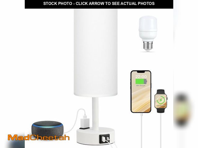 Lot 74-12711796 - Fenmzee Matte White Bedside Table Lamp for Bedroom - 3 Way Dimmable Touch Lamp USB C Charging Ports ...