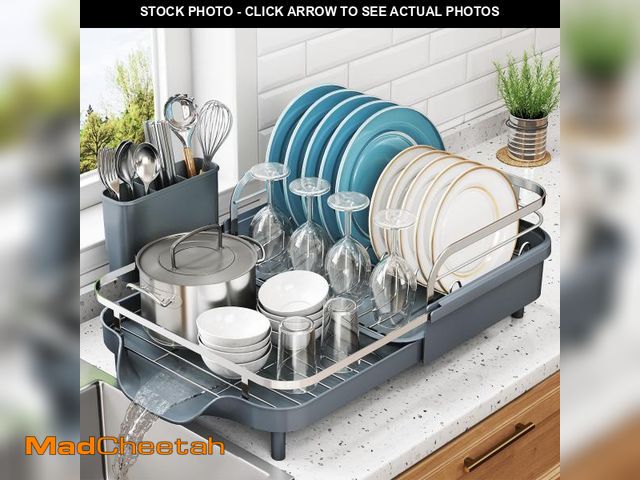 Lot 74-12305622 - Dish Drying Rack, Expandable Dish Rack for Kitchen Counter, Stainless Steel Dish Drainer with Drainb...