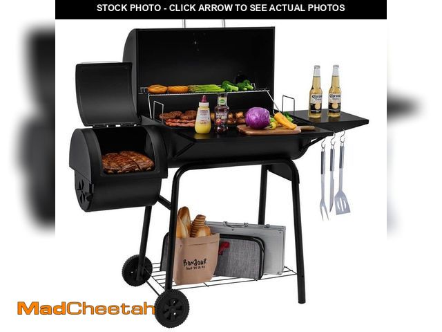 Lot 74-14289439 - Royal Gourmet Charcoal Grill in Black with Offset Smoker and Side Table - UNUSED