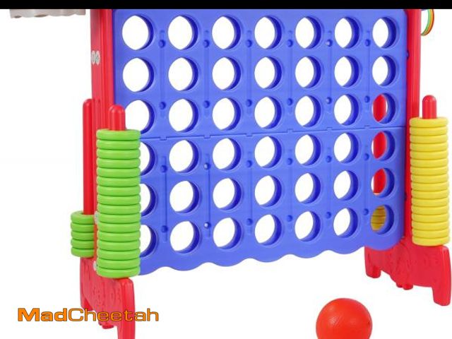 Lot 74-12096129 - Elevon Giant 4-to-Score Game Set, 4-in-A-Row Jumbo w/Basketball Hoop, Ring Toss, 42 Jumbo Rings &amp...