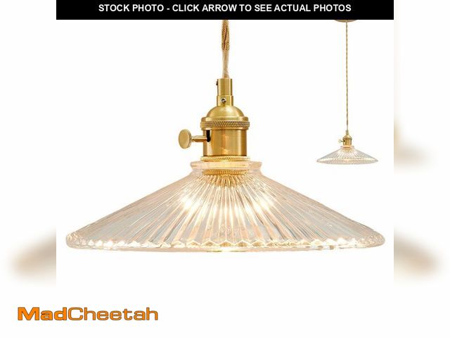 Lot 74-12976286 - Oyisen Kitchen Pendant Lights, 9.1 Inch Clear Lampshade Hanging Pendant Light Golden Adjustable Pend...