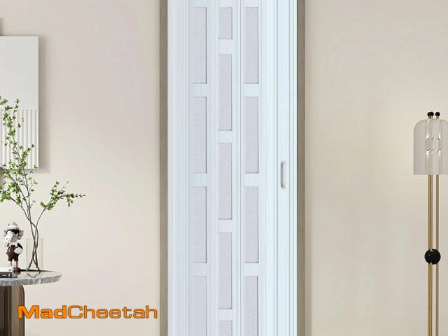 Lot 74-12152989 - *SEE DETAILS* DIYHD 32X80in White Interior Accordion Door with Frosted Acrylic Glass,PVC Folding Clo...