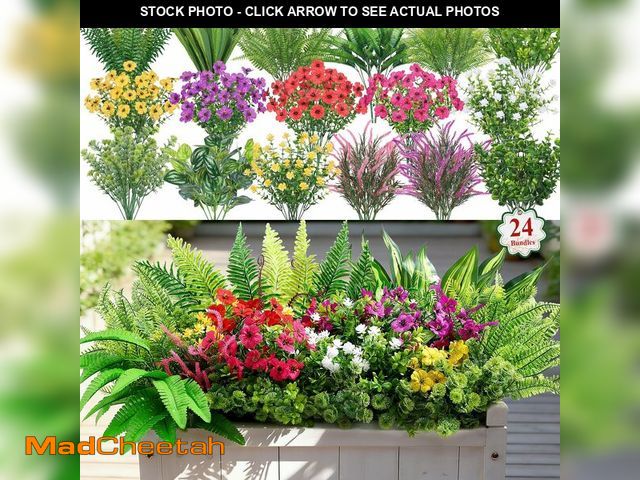 Lot 74-14377763 - Alupssuc 48 Pcs Artificial Plants Flowers for Outdoors, Realistic Faux UV Resistant Greenery &amp; S...