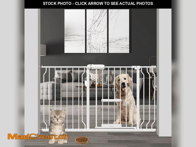 Lot 74-12512613 - Fairy Baby Baby Safety Gate with Cat Door,57"-66" Extra Wide Pressure Mount Pet Gate White Metal - U...