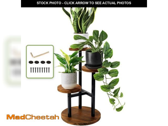 Lot 74-12746803 - Unbranded 3-Tier Metal and Wood Plant Stand, Tall Indoor Outdoor Flower Pot Shelf for Corner, Balcon...