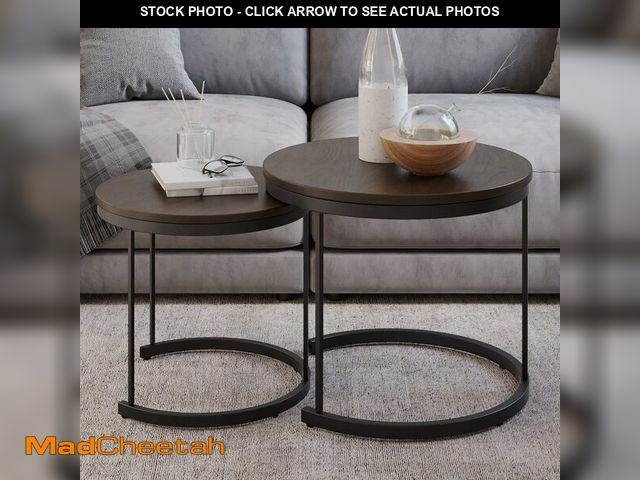 Lot 74-12544260 - Nesting Coffee Table Set - Set of 2 Small Round Tables Nest Together for Saving Space - Modern Indus...