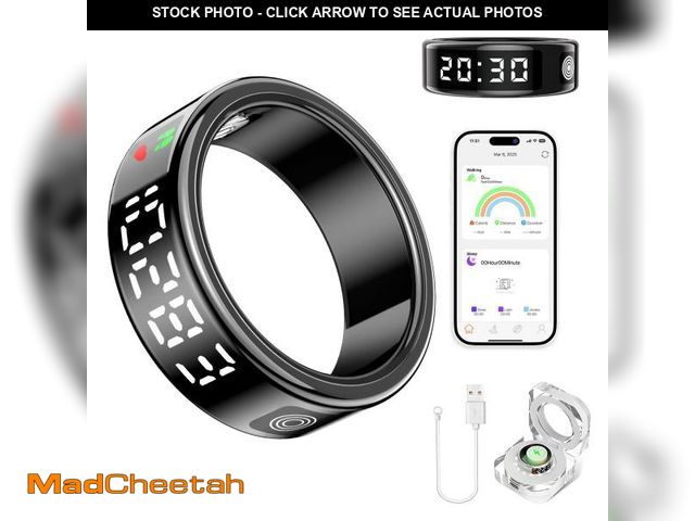 Lot 74-12220767 - Smart Ring Health Tracker for Women &amp; Men - IP68 Waterproof Fitness Rings with LED Screen, Heart...