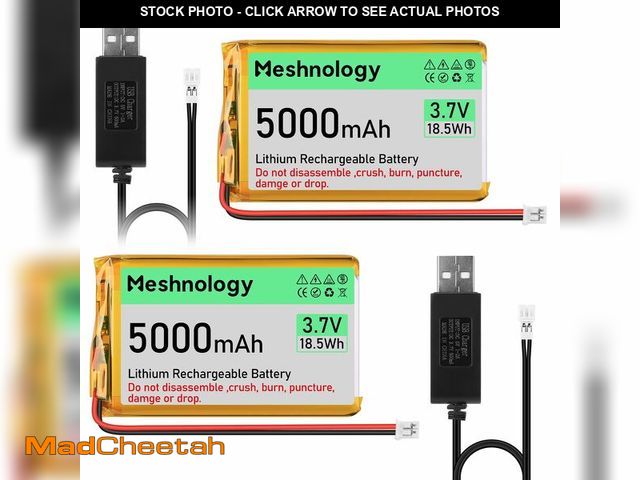 Lot 74-14299680 - Meshnology 2PCS 3.7V 5000mAh Li Battery 105080 with PH 2.0 USB Charger Cable 1S LiPo Battery with Pr...