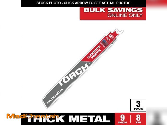 Lot 74-14255633 - Milwaukee 9 in. 8 TPI TORCH Carbide Teeth Thick Metal Cutting SAWZALL Reciprocating Saw Blade (3-Pac...