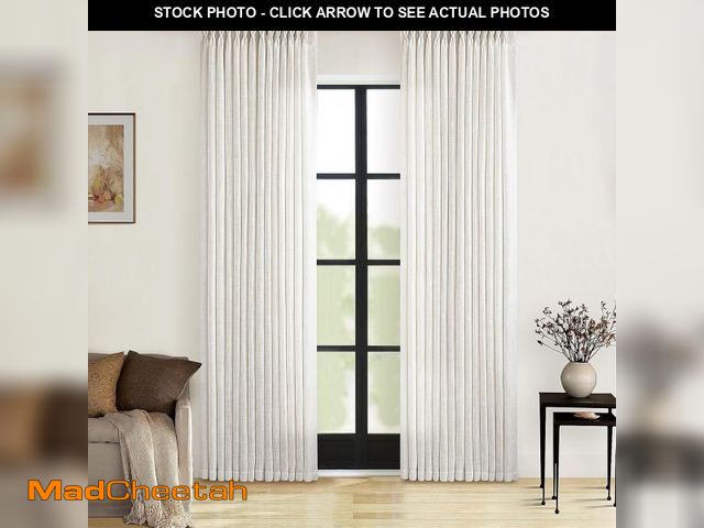 Lot 74-12225739 - 90 Inch Pinch Pleated Linen Curtains 2 Panel Set for Living Room Cream Natural Thick Linen Textured ...