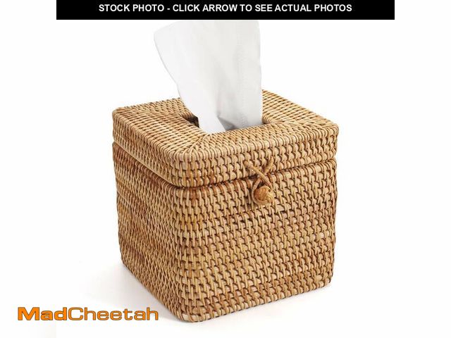Lot 74-14480118 - Rattan Square Tissue Box Cover, 5.7" x 5.7" x 5", Decorative Woven Facial Tissue Holder with Hinged ...