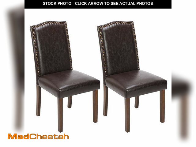 Lot 74-13815375 - CONCETTA 2 Nailhead Trim Parsons Chairs, Wood Legs, Stylish Leather, Elegant Chair Set, Dark Brown -...