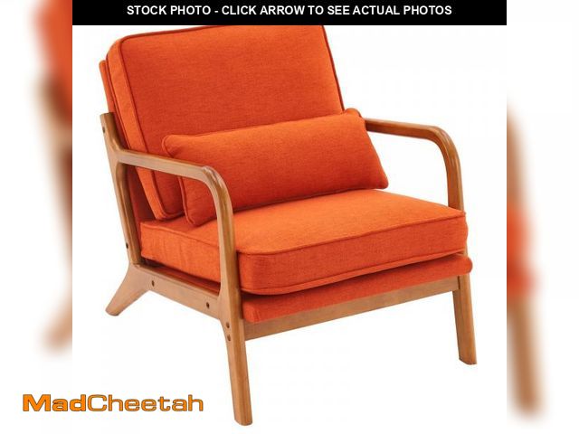 Lot 74-12479094 - Ktaxon Mid Century Modern Accent Chair Linen Fabric Armchair With Solid Wood Frame Orange - UNUSED