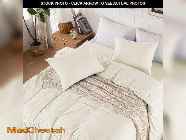 Lot 74-13774336 - Beige Super Soft Duvet Cover Queen Size, 3 Pcs Prewashed Microfiber Cotton-Like Bedding Set Comforte...