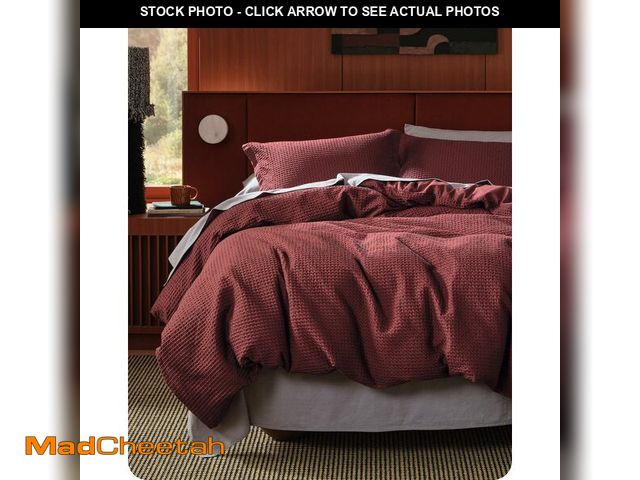 Lot 74-12498194 - Bedsure Cotton Duvet Cover King - 100% Cotton Waffle Weave Maroon Red Duvet Cover King Size, GentleS...