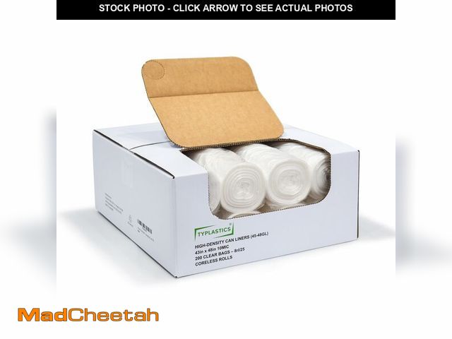 Lot 74-12718208 - TYPLASTICS 45-48 Gallon Clear Trash Can Liners - 43" x 48" - High Density Garbage Bags - 200 Pack - ...