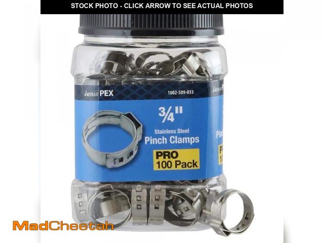Lot 74-12364939 - Apollo 3/4 in. Stainless Steel PEX-B Barb Pinch Clamp Jar (100-Pack) - UNUSED
