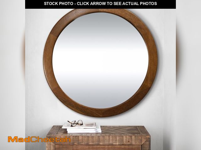 Lot 74-12540712 - Round Mirror 36 Inch,Wood Rustic Bathroom Tempered Wall Mirror with Walnut Frame,Farmhouse Wooden Va...