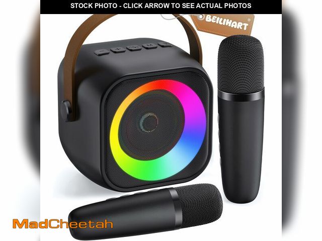 Lot 74-14150389 - Mini Karaoke Machine, Portable Bluetooth Karaoke Speaker with 2 Wireless Microphones and Party Light...