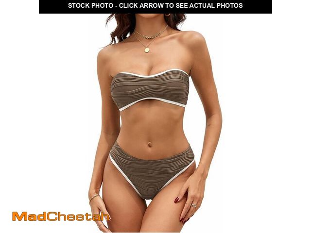 Lot 74-10956195 - ZAFUL Women's Strapless Bikini Set Textured Color Block Bandeau Bikini Swimsuits Two Piece Cheeky Hi...