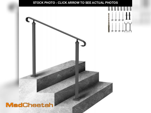 Lot 74-12400242 - VEVOR Handrail for Outdoor Steps, 2-3 Steps Flat Outdoor Handrail, Adjustable Wrought Iron Staircase...