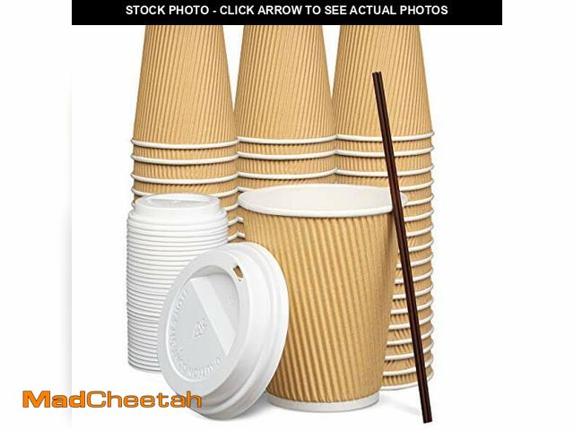 Lot 74-12767189 - Comfy Package [50 Sets - 12 Oz.] Insulated Ripple Paper Hot Coffee Cups With Lids - UNUSED