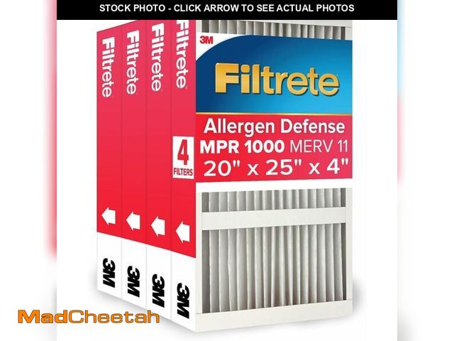 Lot 74-13697993 - (MISSING FILTERS) Filtrete 20x25x4 Air Filter MERV 11, MPR 1000 Micro Allergen Defense 4-Pack, Fits ...