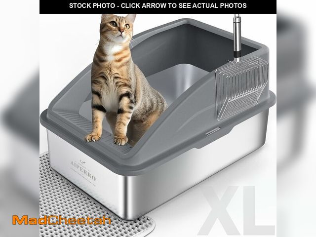 Lot 74-14077215 - AIPERRO Stainless Steel Litter Box | XL Enclosed Cat Litter Boxs with Lid for Big Cats | High Sided,...