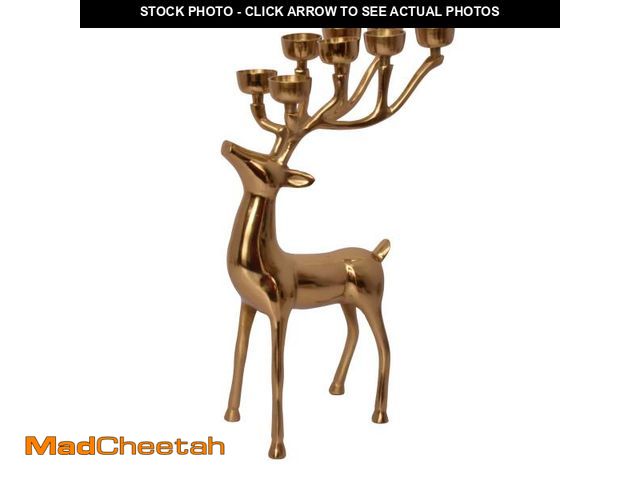 Lot 74-12526265 - (MINOR DAMAGE) Cast Aluminum Standing Reindeer Tealight Holder, Gold, 20", by My Texas House - USED
