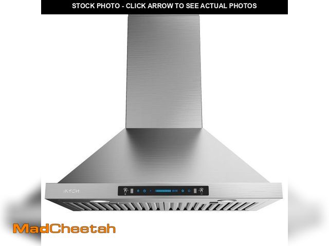 Lot 74-12147379 - IKTCH 30-inch Wall Mount Range Hood 900 CFM Ducted/Ductless Convertible, Kitchen Chimney Vent Stainl...