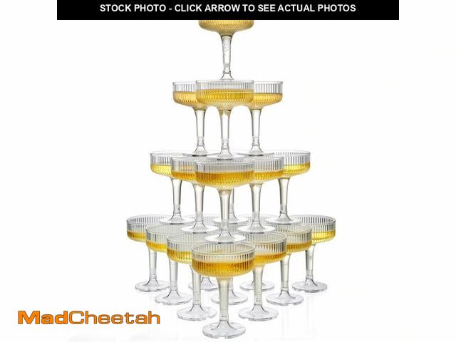 Lot 74-13960908 - Goodluck 4-Tier Champagne Glasses - 20 PCS 7oz Clear Plastic Champagne Flutes, Plastic Coupe Glasses...
