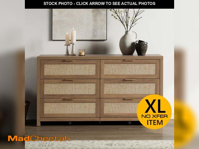 Lot 74-13779413 - SSICOTAS 56.85" 6 Drawer Dresser,Rattan Dresser with Storage,Boho Dressers &amp; Chests of Drawers W...