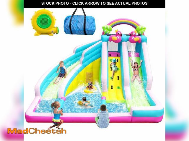 Lot 74-14355051 - HEMOPOW 6-in-1 Inflatable Flamingo Water Park: Double Slides, Bounce &amp; Splash Pool for Indoor/Ou...