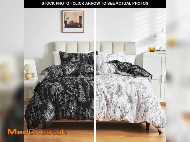 Lot 74-12217220 - Joyreap 7 Piece Bed in a Bag, Botanical Bedding Set Queen Size Comforter Set for All Season- Black n...