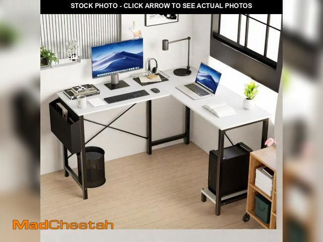 Lot 74-12160912 - GlasFlength L Shaped Desk Gaming Computer Work Table, 49 Inch Corner Desk with CPU Storage Shelf &am...