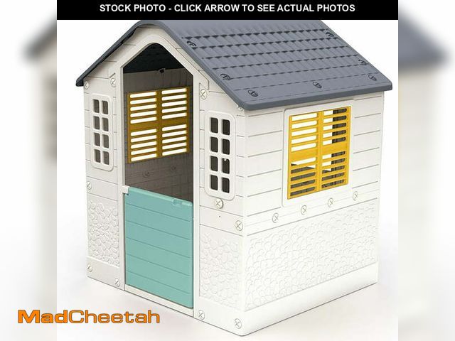 Lot 74-14354432 - Dolu: Playhouse - White, Green, Yellow - Indoor &amp; Outdoor Toy, Pretend Play, Sliding Shutters, P...