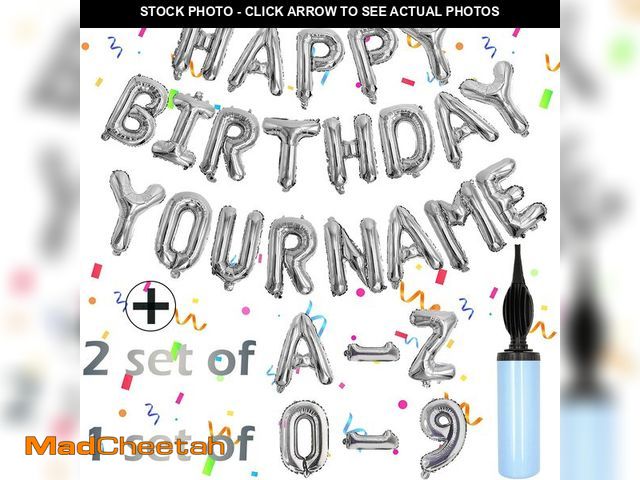 Lot 74-14264016 - 76pcs Happy Birthday Balloon Banner, Silver Balloons Letters, Personalized 16" Mylar Foil Birthday D...