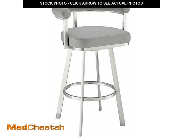 Lot 74-12664836 - Armen Living Magnolia Swivel Counter Stool in Brushed Stainless Steel with Light Grey Faux Leather -...
