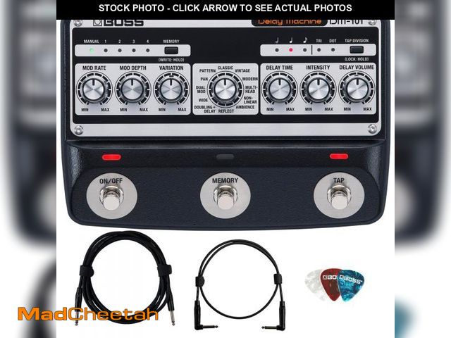 Lot 74-12304384 - Boss DM-101 Delay Machine Bundle with 10ft Instrument Cable, 6 Inches Patch Cable, and Picks - USED